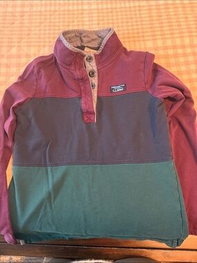 L.L. Bean Three-Tone Button Collar Pullover - Plum, Navy, Forest XS